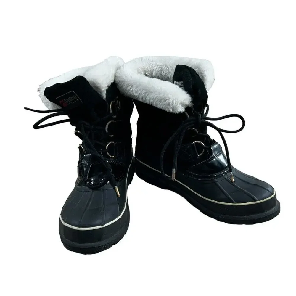 Alpine Design Black Leather Duck Boots Women’s Sz 9 Winter 7068-BLK Aspen Fur